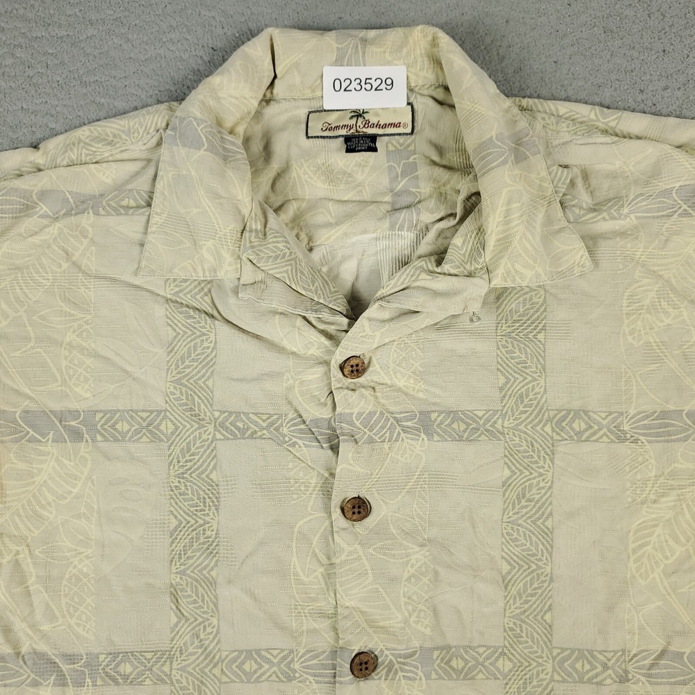 Tommy Bahama Shirt Mens Large Ivory Silk Tropical Camp Hawaiian Button Up * - Picture 2 of 8